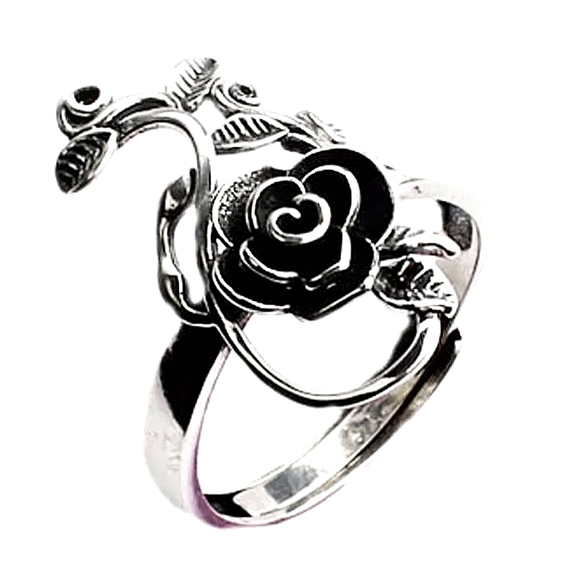 Vintage Sterling Silver Rose Ring, Adjustable, Flower, Boho - Picture 7 of 7